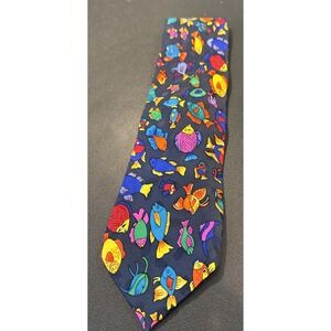 Addiction‎ Colorful Neon Fish Necktie Tie Silk Novelty Nautical Beach Ocean VTG
